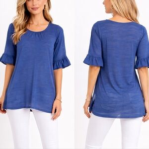 Nally & Millie Royal Blue Ruffle Sleeve Top